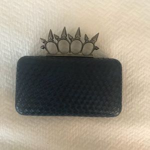 Edgy Blue Lizard Clutch w Heavy Metal Hardware